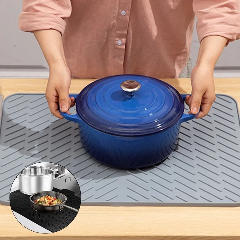 Silicone Dish Drying Mat with Drainage Lip — Gray product view 2