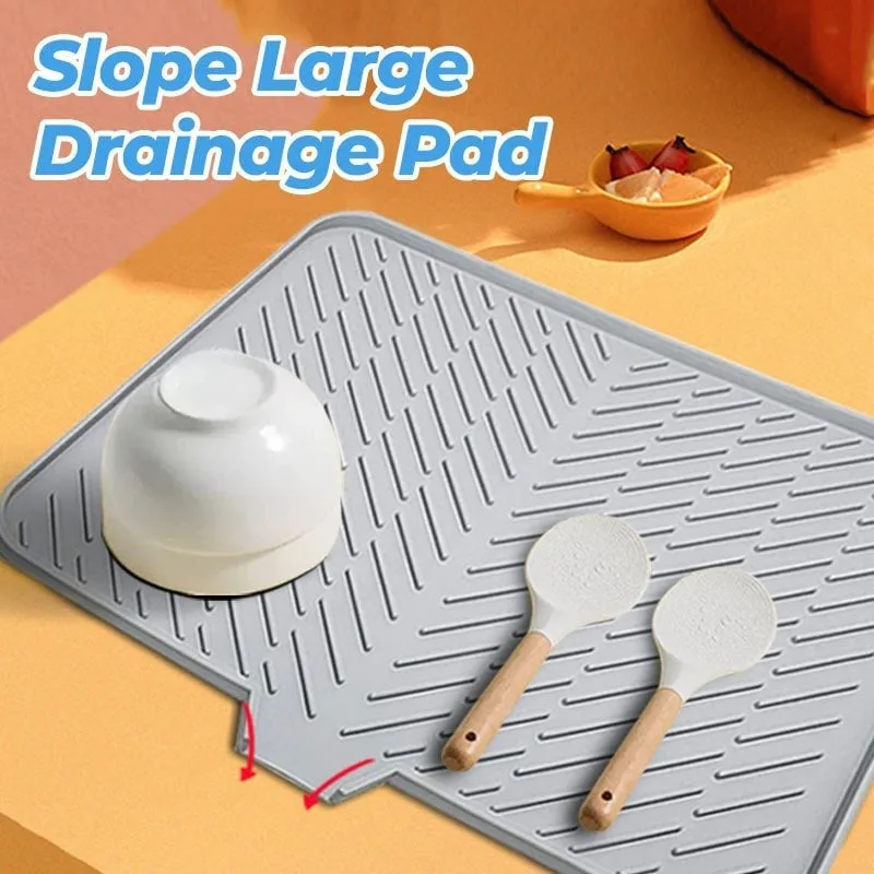Silicone Dish Drying Mat with Drainage Lip — Gray product view 3